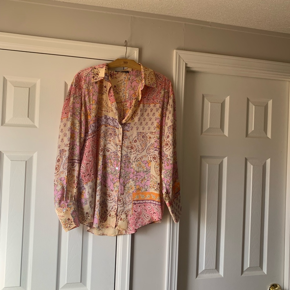 Zara Pink & Cream Floral Paisley Blouse